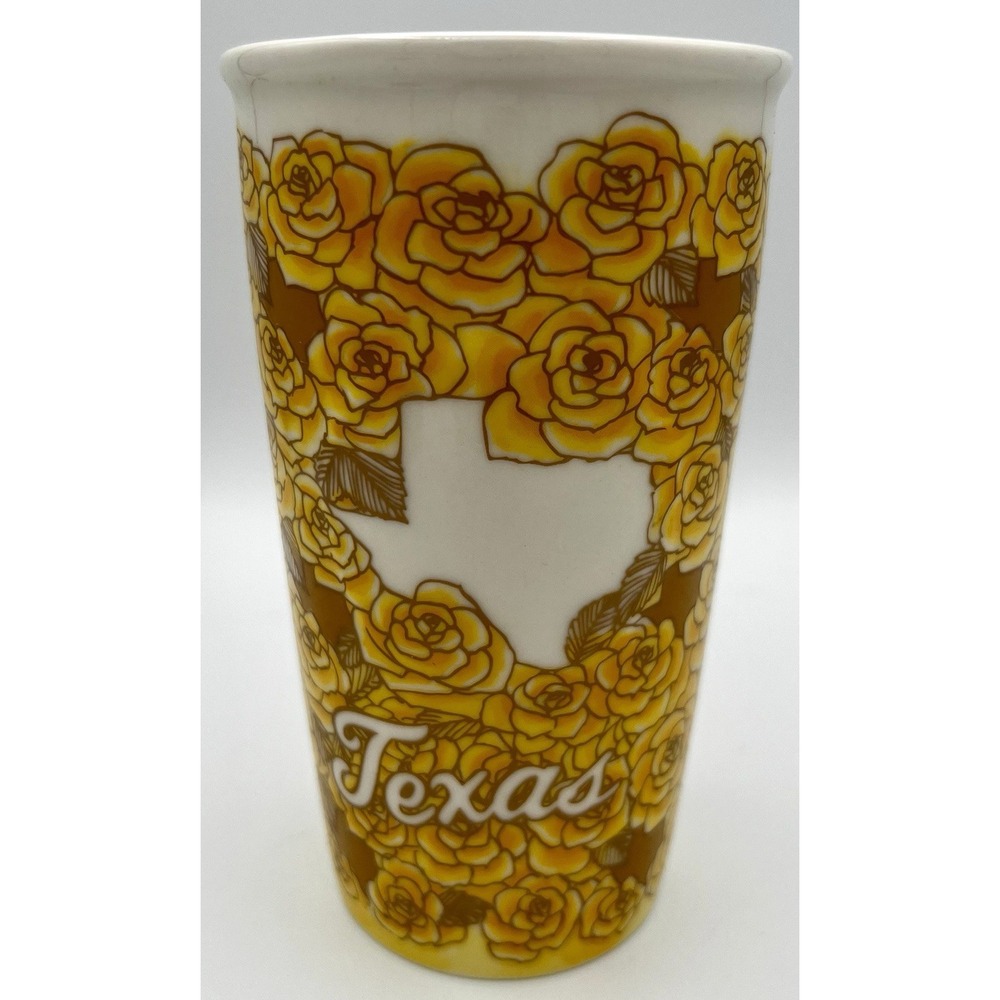 Starbucks 2016 Texas Yellow Rose Tall Ceramic Coffee Tea Tumbler No Lid 6"‎ EUC